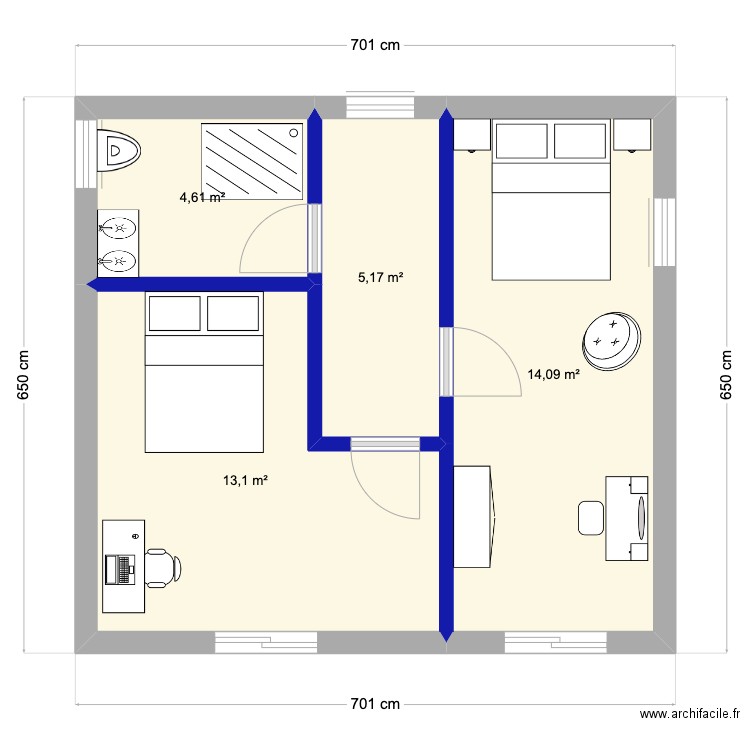 ETAGE SIROLE. Plan de 4 pièces et 37 m2