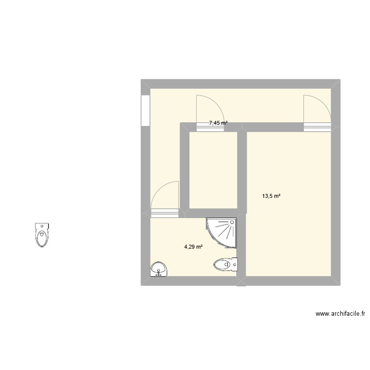 atelier. Plan de 3 pièces et 25 m2