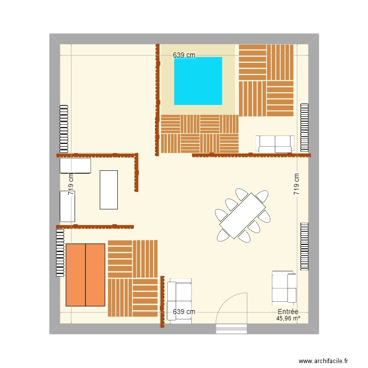 veuclin. Plan de 1 pièce et 46 m2