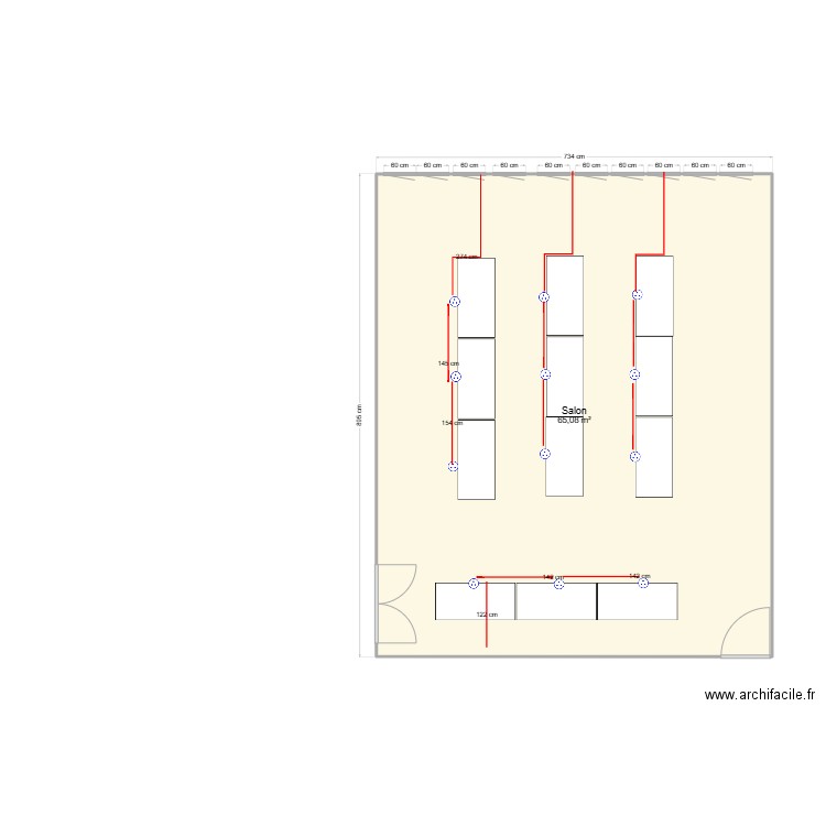 Bureau. Plan de 1 pièce et 65 m2