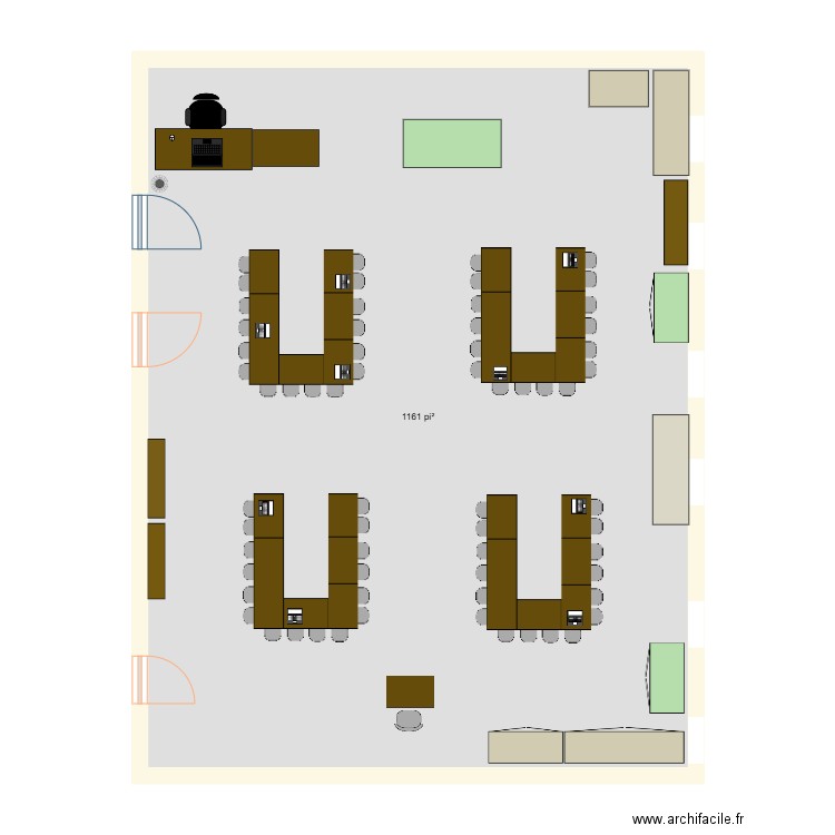 classe. Plan de 1 pièce et 108 m2