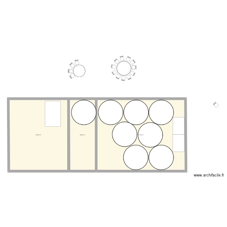 salle. Plan de 3 pièces et 179 m2