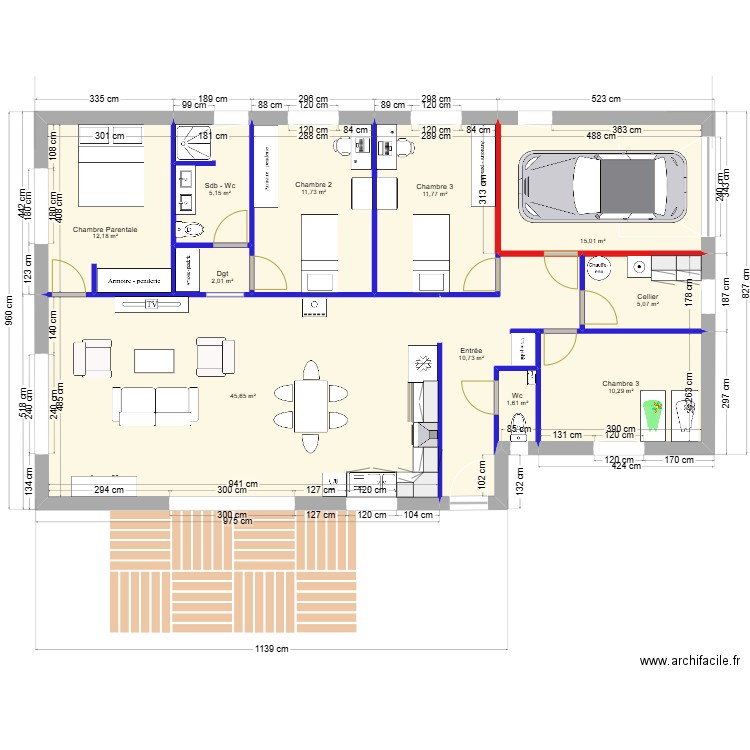 Amélie et Guillaume - Modèle ALEXIA. Plan de 11 pièces et 131 m2