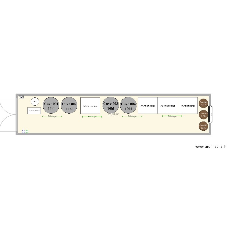 Cuverie. Plan de 1 pièce et 26 m2