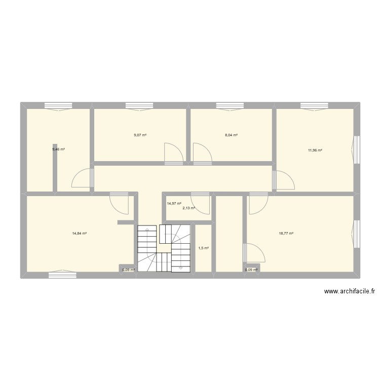 ETAGE. Plan de 11 pièces et 91 m2