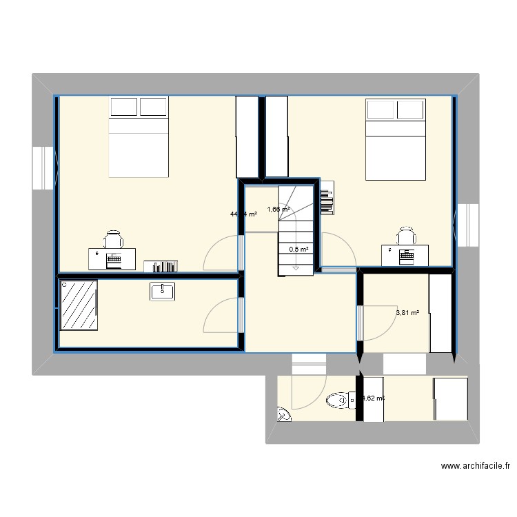 petite maison Niveau 2-2. Plan de 5 pièces et 58 m2