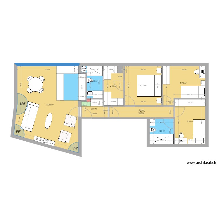 Chanez V1.6. Plan de 9 pièces et 83 m2