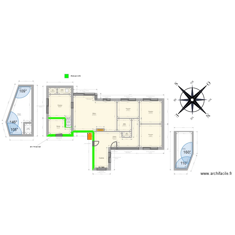 ML24013804. Plan de 16 pièces et 164 m2