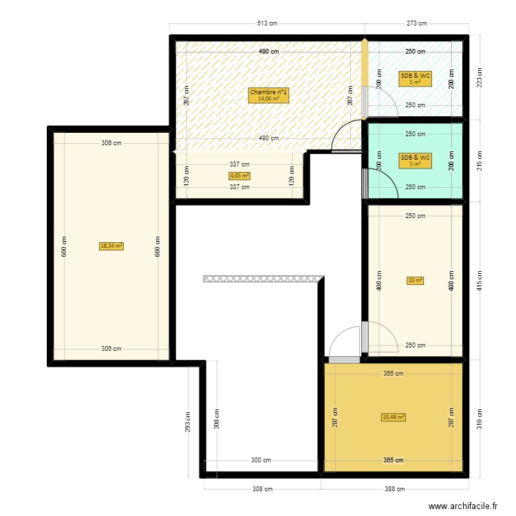 Plan maison 2. Plan de 7 pièces et 67 m2