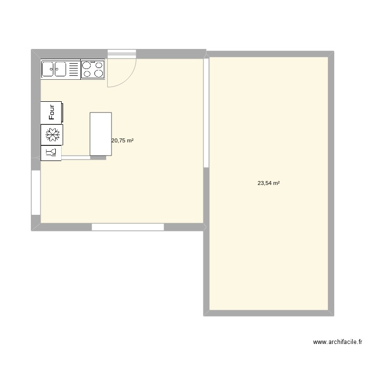 groseille_cuisine3. Plan de 2 pièces et 44 m2