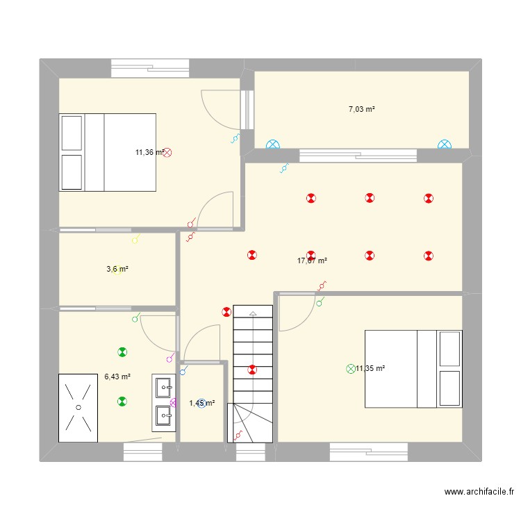 Antoine BISIAU Etage éclairage . Plan de 7 pièces et 59 m2