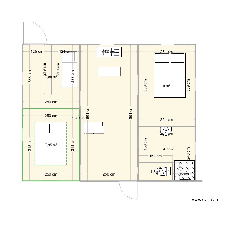  3 Containers Gwada. Plan de 6 pièces et 45 m2