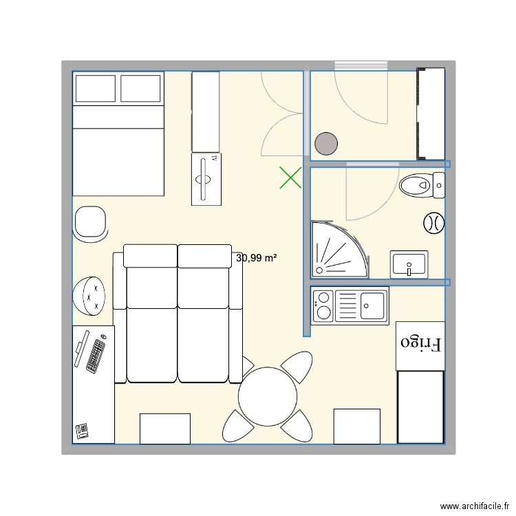 APPART PARIS 32e V3. Plan de 1 pièce et 31 m2