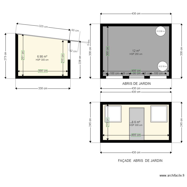 ABRI DE JARDIN. Plan de 3 pièces et 28 m2