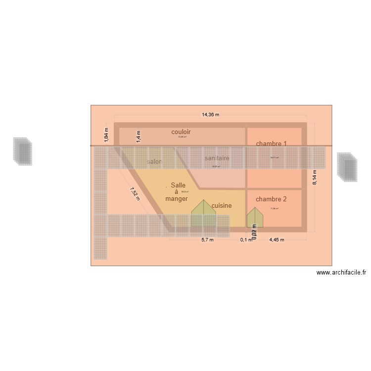 Maison sud toiture 02. Plan de 5 pièces et 87 m2