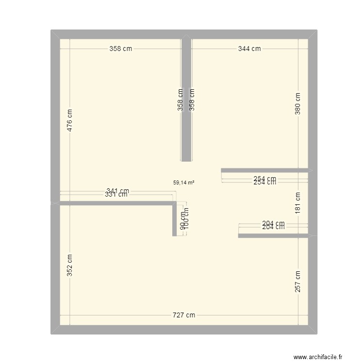 Sous Sol. Plan de 1 pièce et 59 m2