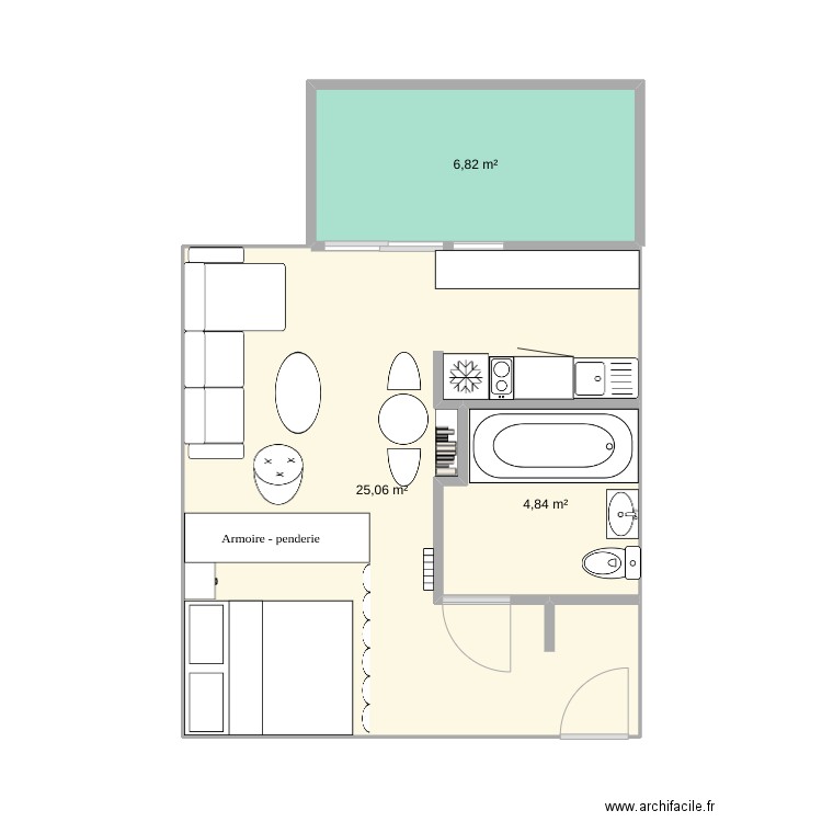 Appart test. Plan de 3 pièces et 37 m2