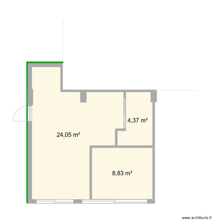 Studio Implantation. Plan de 3 pièces et 37 m2