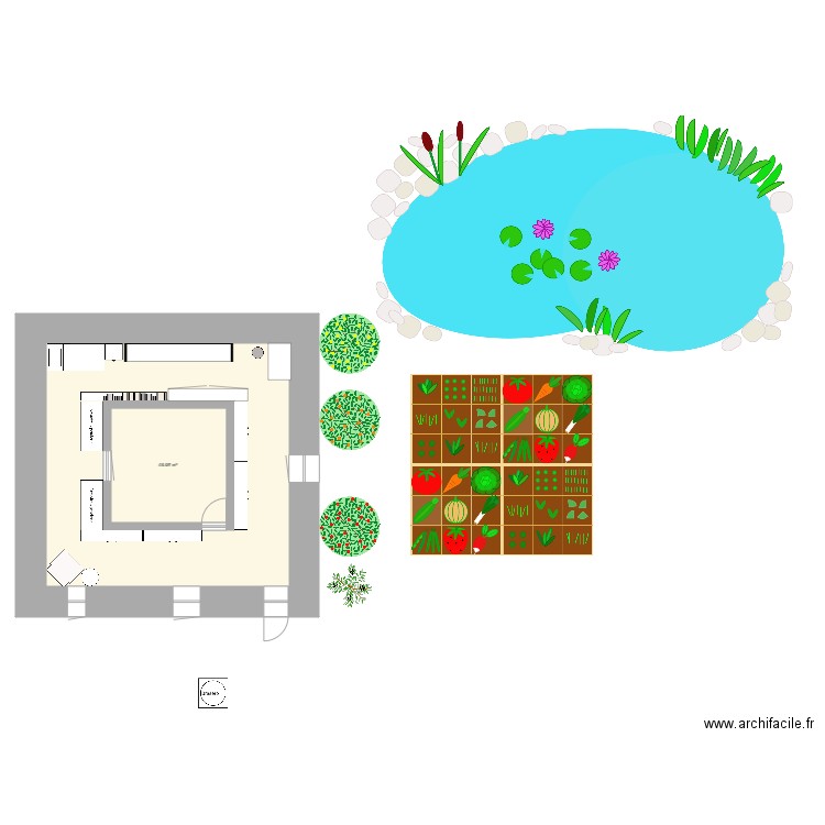 maison avec cour interieure. Plan de 2 pièces et 78 m2