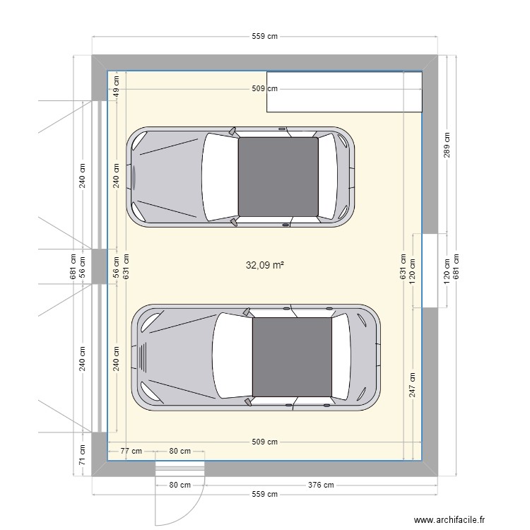 garage 2 voitures hartza. Plan de 1 pièce et 32 m2