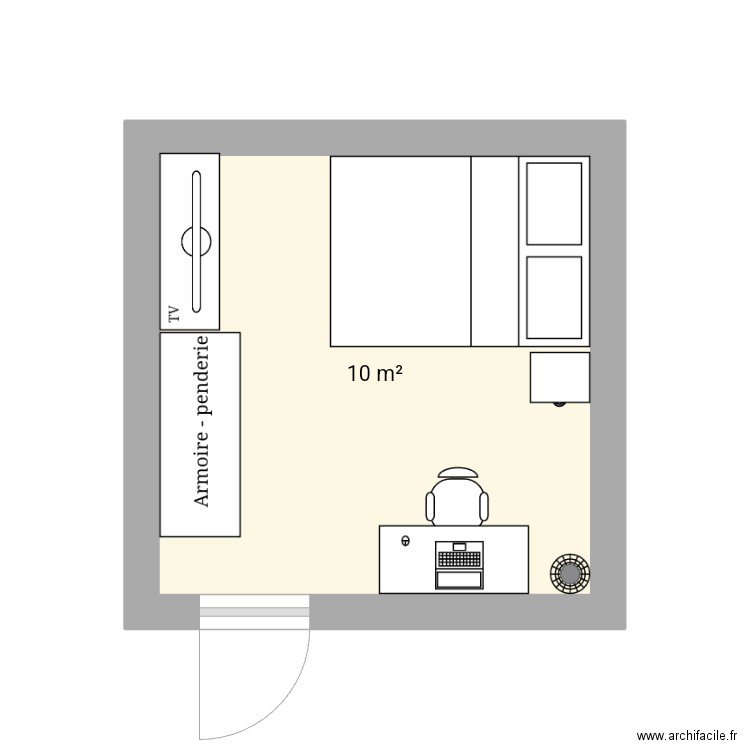 Chambre enfant. Plan de 1 pièce et 10 m2