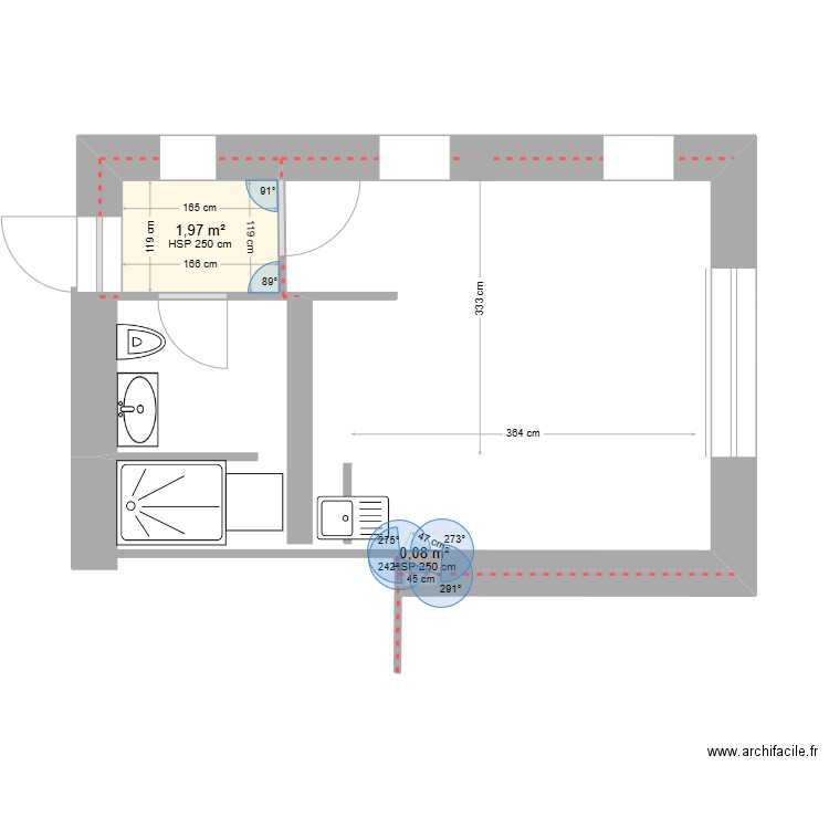 chambre . Plan de 2 pièces et 2 m2