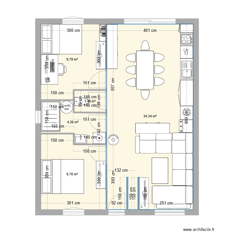 maison. Plan de 5 pièces et 60 m2