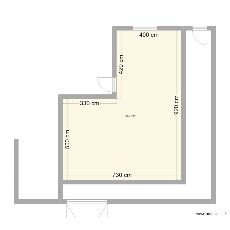 resto. Plan de 1 pièce et 53 m2