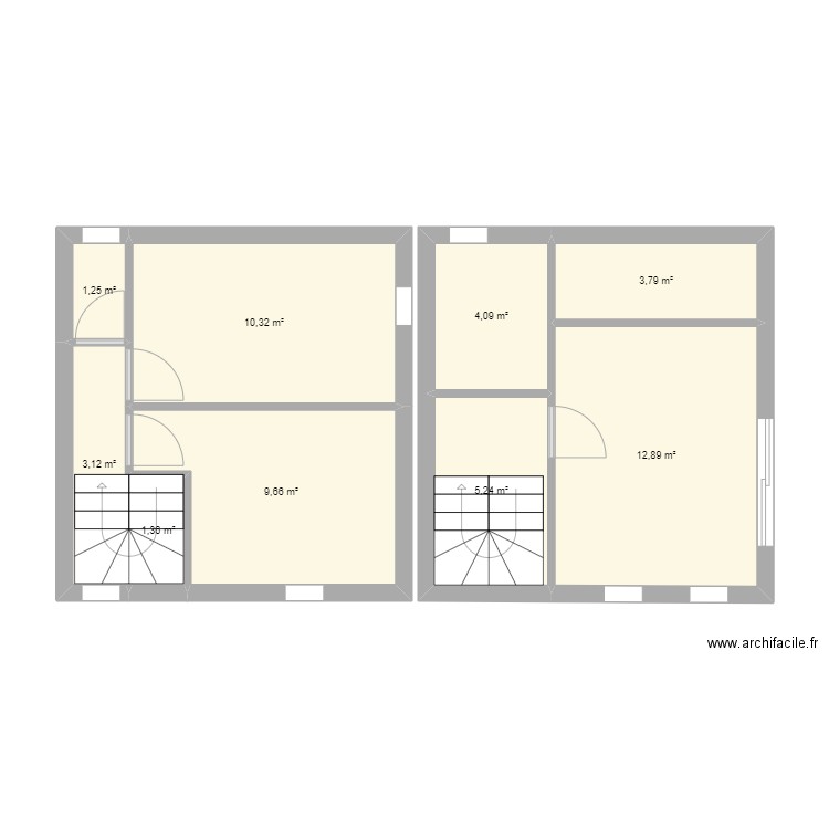 Etage. Plan de 9 pièces et 52 m2