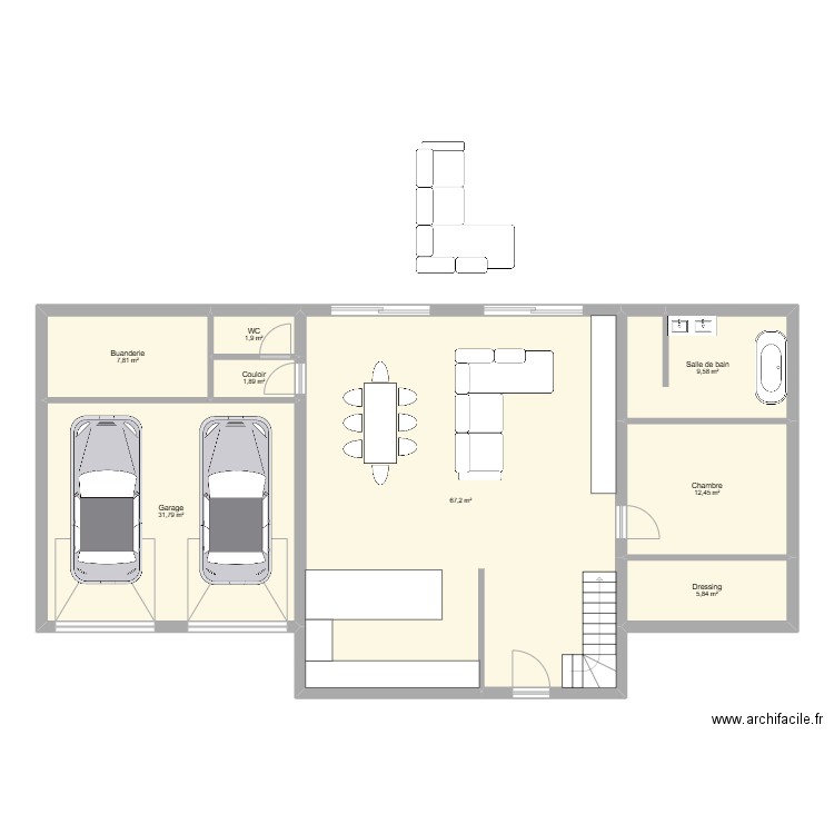 min. Plan de 18 pièces et 236 m2