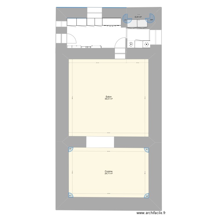 Villepoutour. Plan de 3 pièces et 63 m2