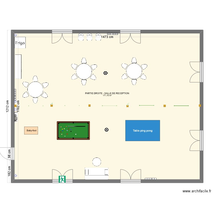 RDC PARTIE SALLE DE RECEPTION. Plan de 1 pièce et 171 m2