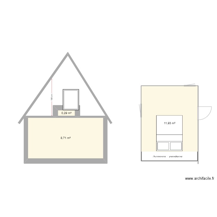 CHAMBRE 1. Plan de 3 pièces et 21 m2