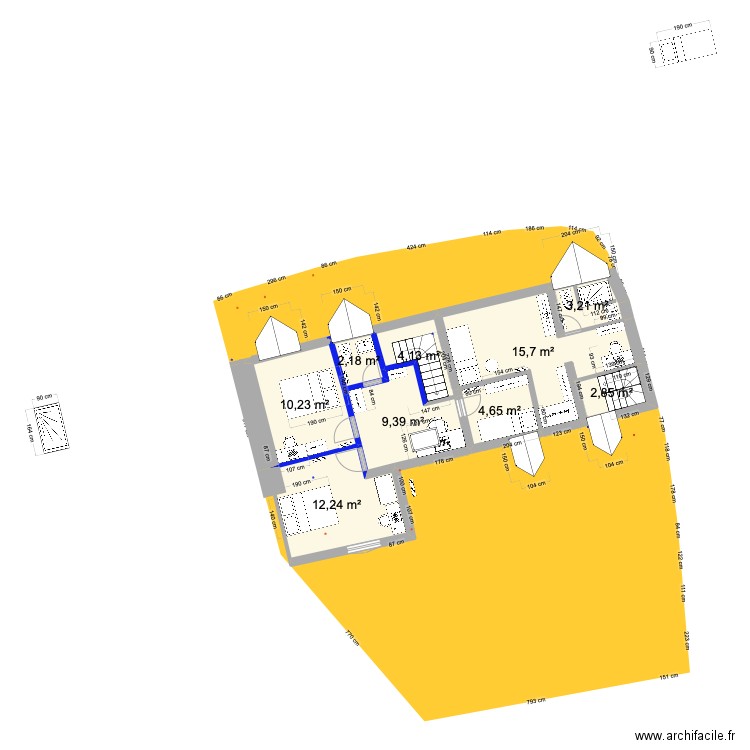 PRIEUX intérieur 1ER studio et trois chambres ter. Plan de 9 pièces et 65 m2