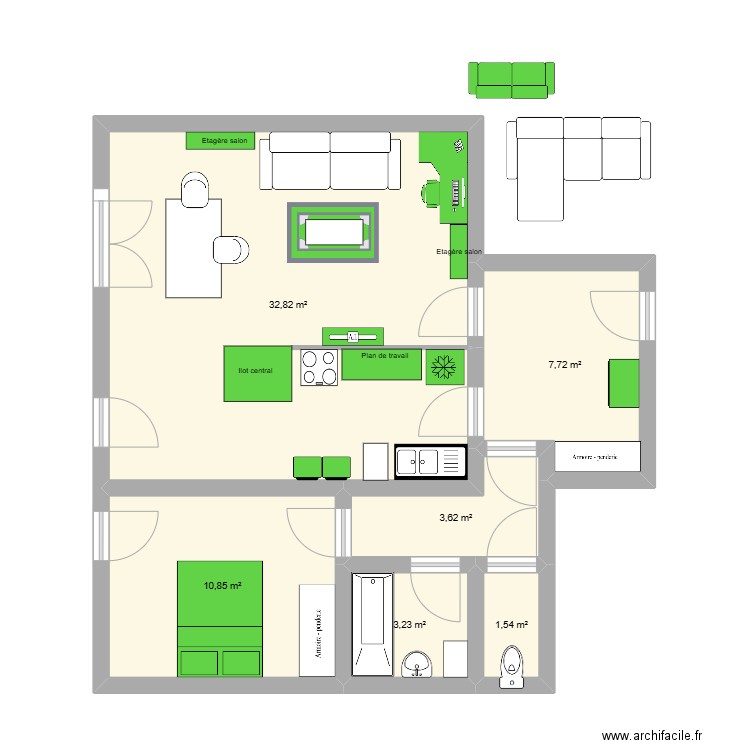 appart saulx 1. Plan de 6 pièces et 60 m2