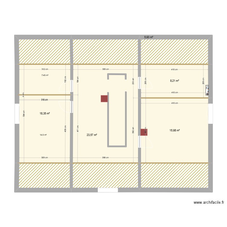 Comble étage aménagé. Plan de 10 pièces et 100 m2