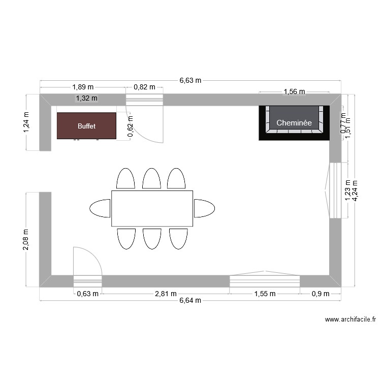 salon cheminée. Plan de 0 pièce et 0 m2