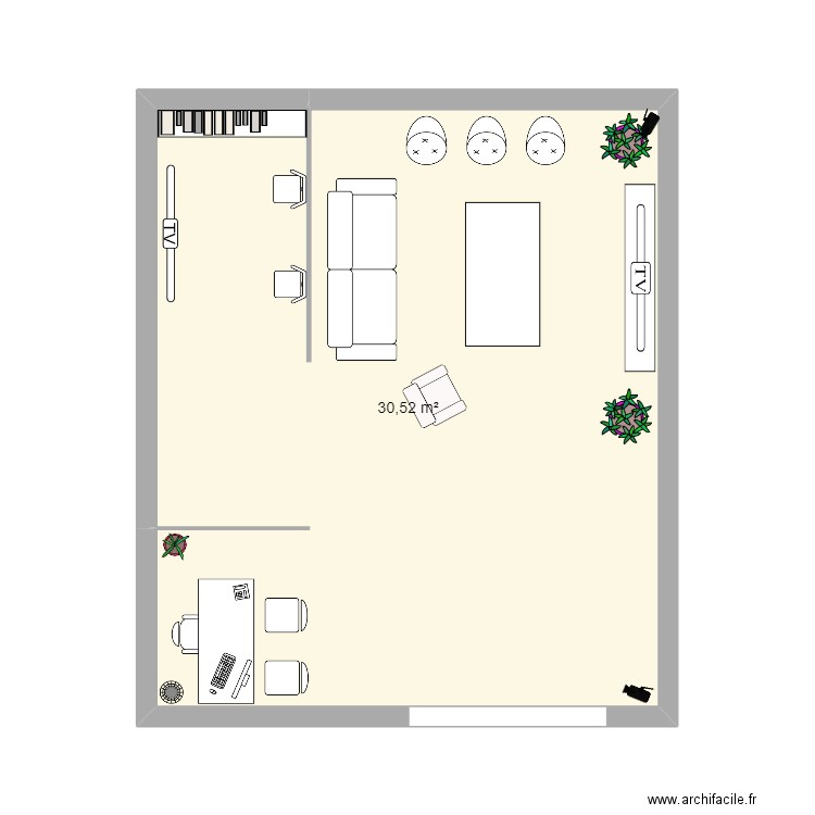 30m2. Plan de 1 pièce et 30 m2