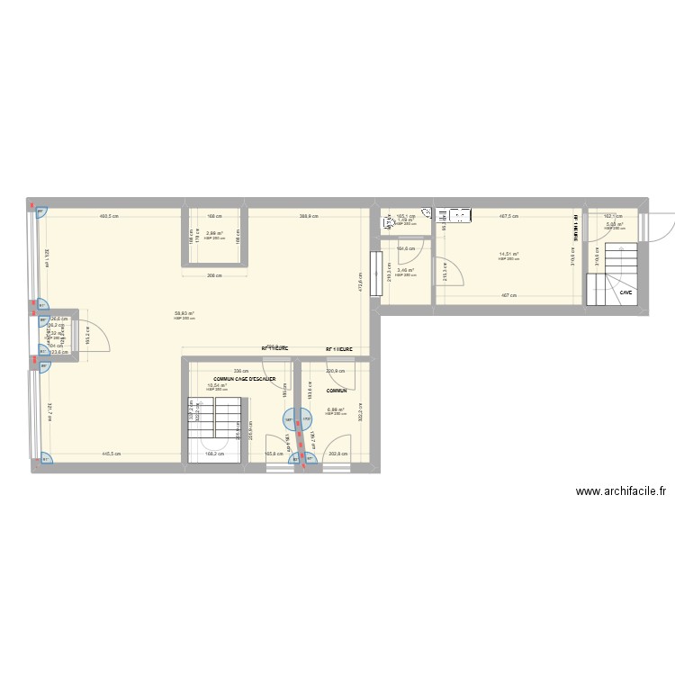 VIELSALM REZ MAGASIN COTATIONS MESURES. Plan de 9 pièces et 105 m2