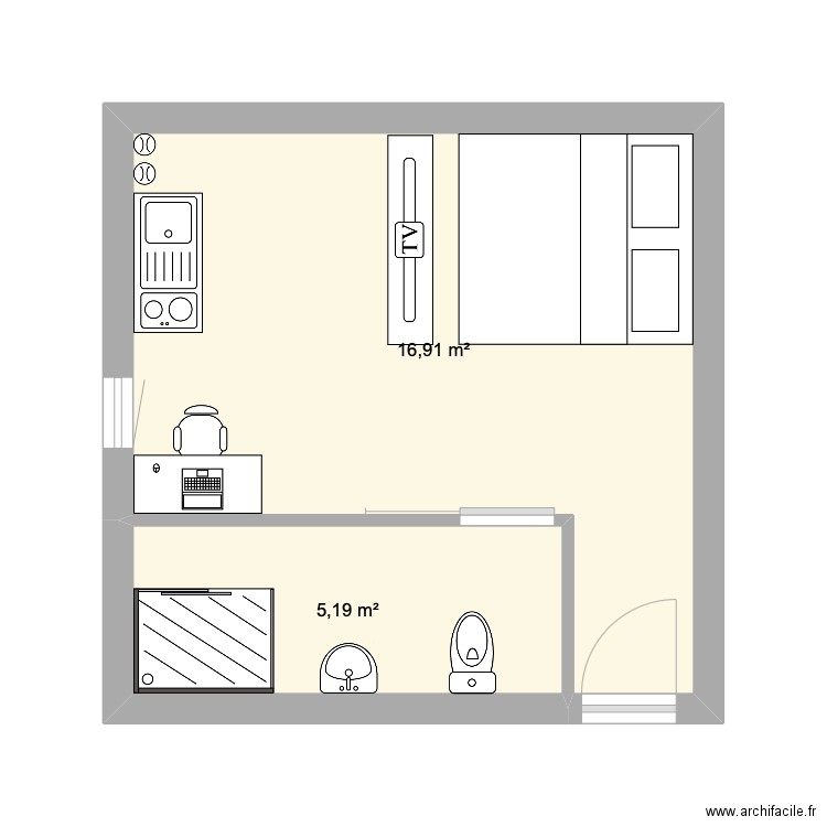 Appart maison. Plan de 2 pièces et 22 m2