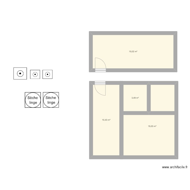 Hospice GSB - Lingerie. Plan de 4 pièces et 44 m2