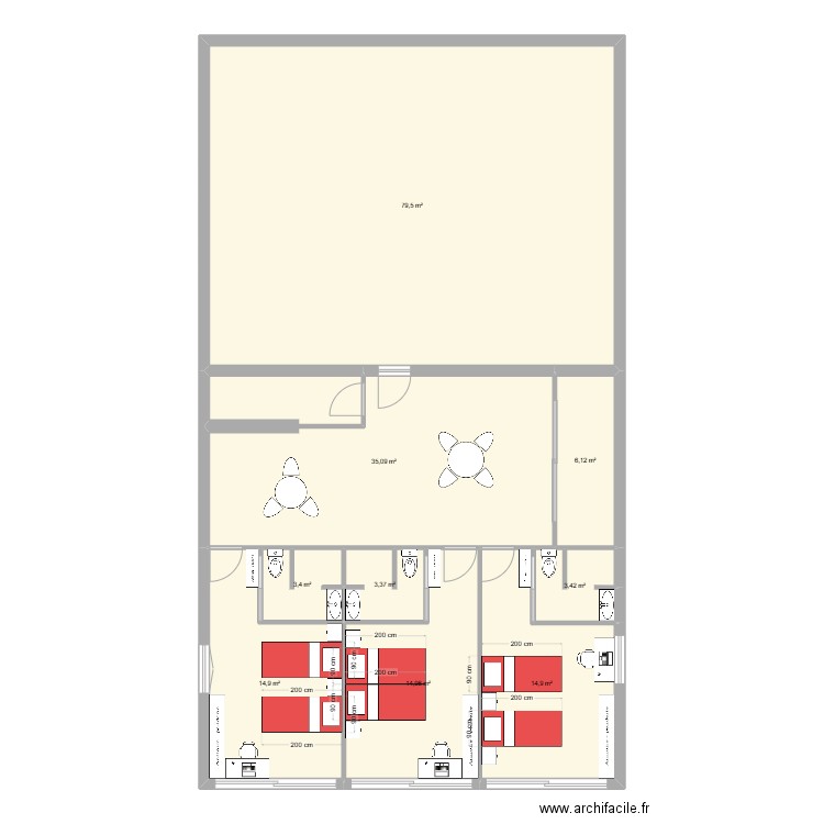 chambre + ancien. Plan de 9 pièces et 176 m2