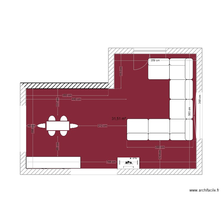 salon. Plan de 1 pièce et 32 m2