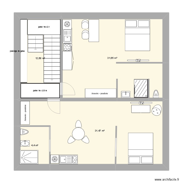 amenagement appartement r+2. Plan de 4 pièces et 80 m2