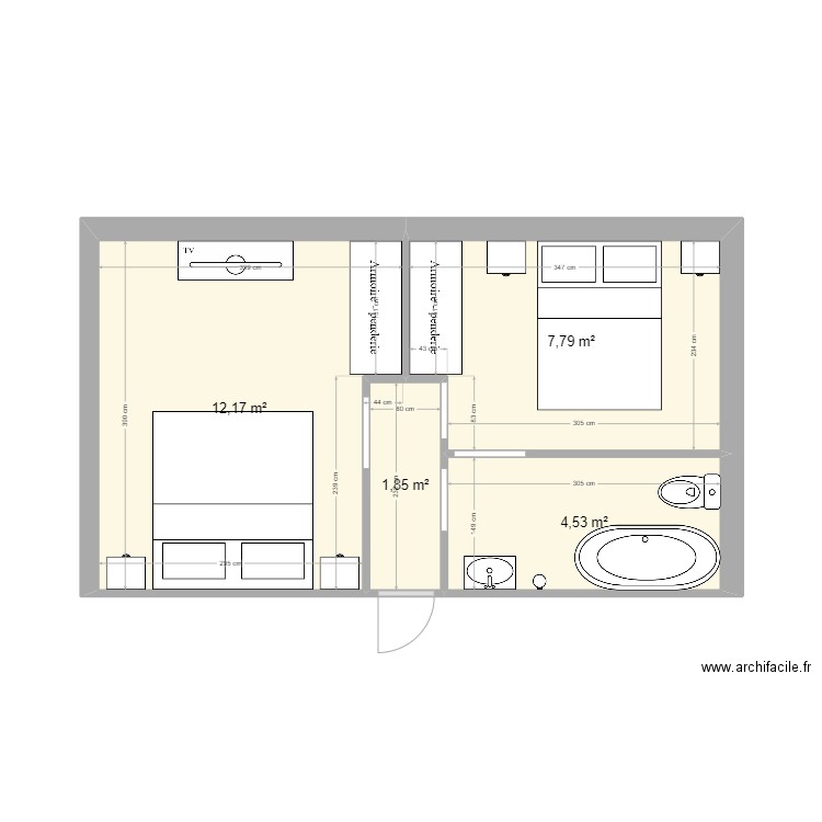 titi. Plan de 4 pièces et 26 m2