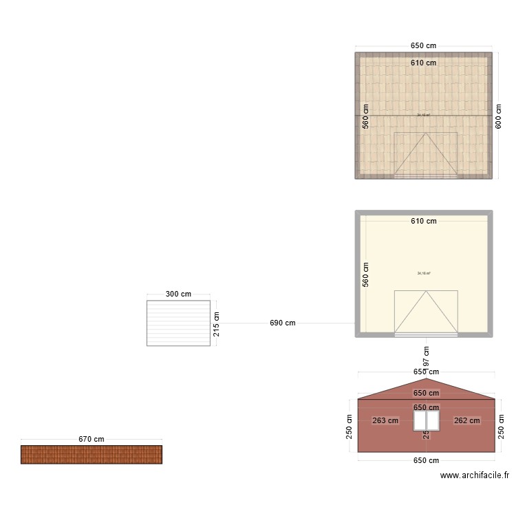 Garage DP Fayence. Plan de 2 pièces et 68 m2