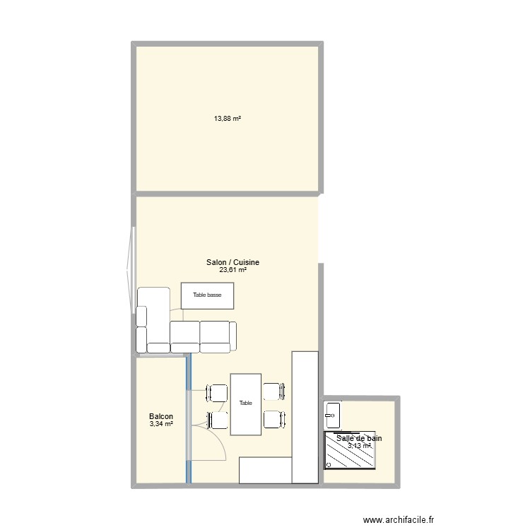 appartement. Plan de 4 pièces et 44 m2