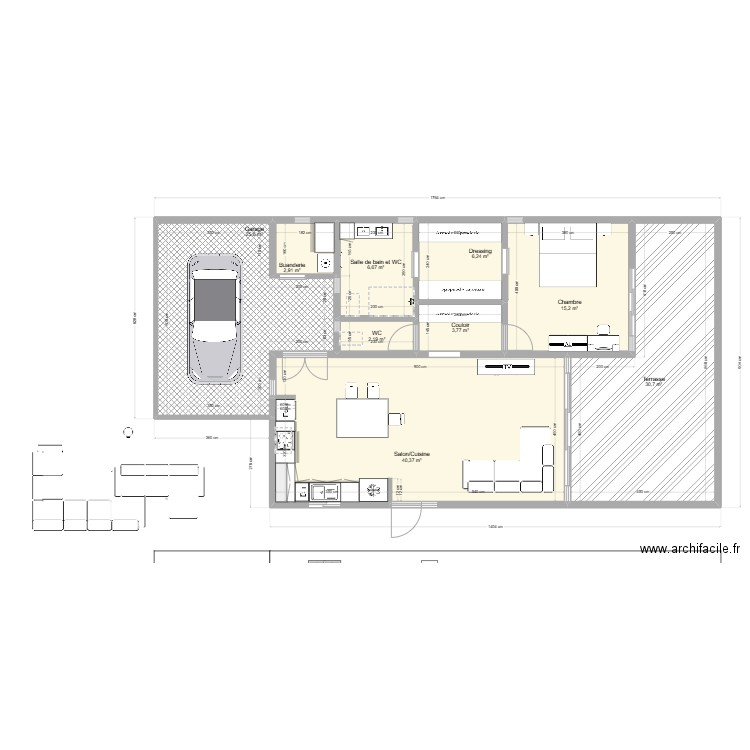 T2_77.35 M2. Plan de 9 pièces et 134 m2