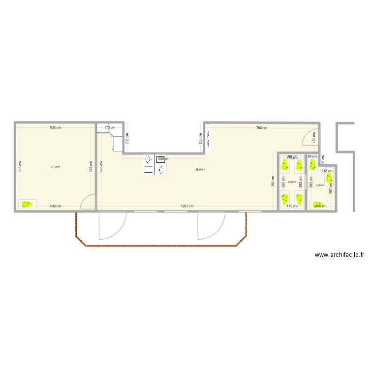 Plan section petits. Plan de 4 pièces et 109 m2