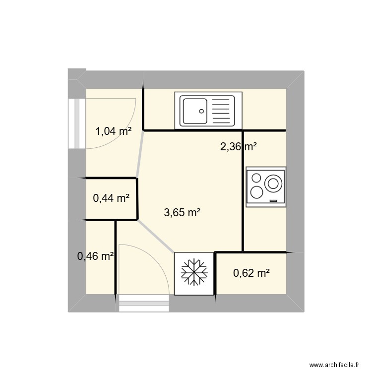 cuisine. Plan de 6 pièces et 9 m2